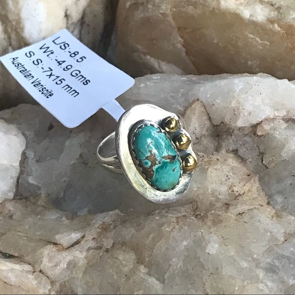 AUSTRALIAN VARISCITE 2-tone 925 sterling ring 8.5 - Picture 4 of 7